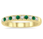 Load image into Gallery viewer, 2 MM Emerald and 1/5 Ctw Round Cut Diamond Precious Wedding Band in 14K Yellow Gold
