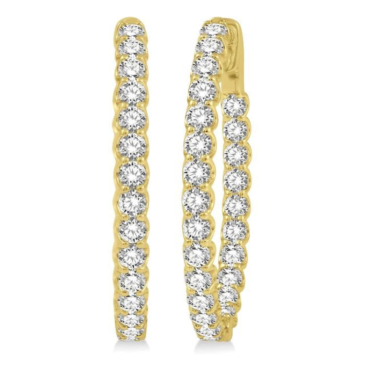 4 Ctw Inside-Out Round Cut Diamond Oval Shape Hoop Earrings in 14K Yellow Gold