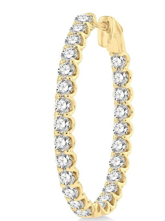 5 Ctw Inside-Out Round Cut Diamond Oval Shape Hoop Earrings in 14K Yellow Gold
