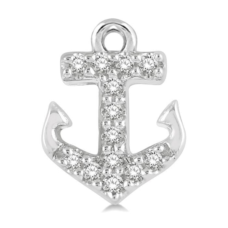 1/10 Ctw Anchor Round Cut Diamond Petite Fashion Earring in 10K White Gold