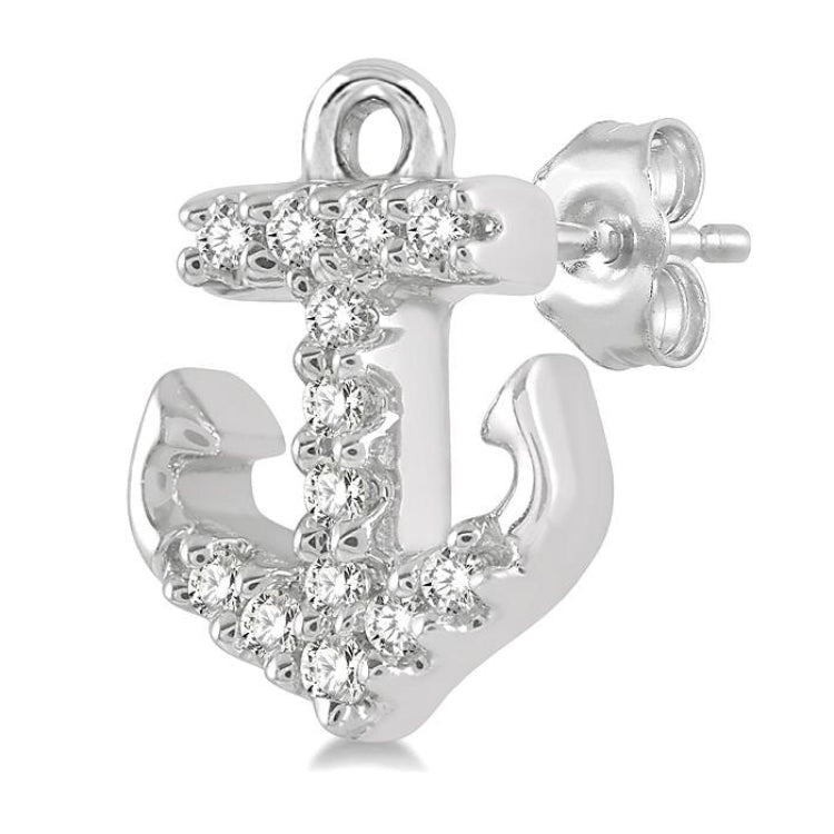 1/10 Ctw Anchor Round Cut Diamond Petite Fashion Earring in 10K White Gold