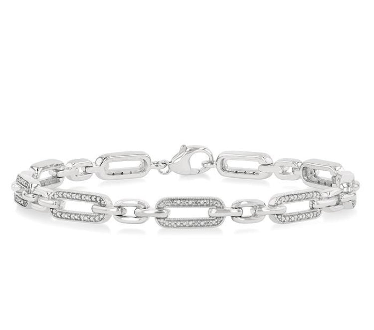 1/6 Ctw Round Cut Diamond Paperclip Bracelet in Sterling Silver