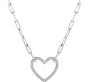1/10 Ctw Round Cut Diamond Heart Pendant With Paperclip Chain in Sterling Silver