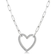 1/10 Ctw Round Cut Diamond Heart Pendant With Paperclip Chain in Sterling Silver