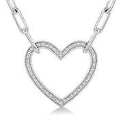 1/10 Ctw Round Cut Diamond Heart Pendant With Paperclip Chain in Sterling Silver