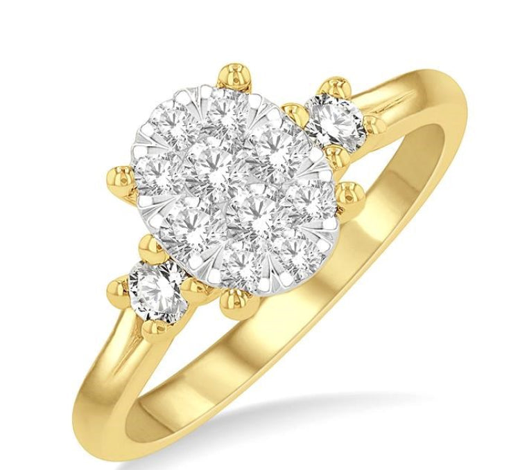 5/8 Ctw Oval Shape Lovebright Round Cut Diamond Engagement Ring in 14K Yellow and White Gold
