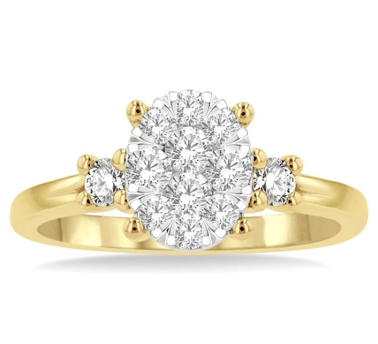 5/8 Ctw Oval Shape Lovebright Round Cut Diamond Engagement Ring in 14K Yellow and White Gold