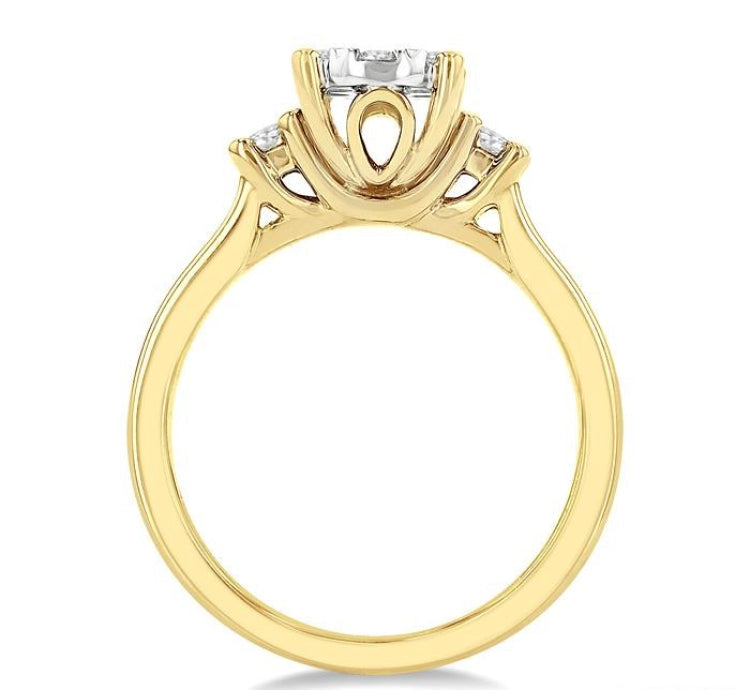 5/8 Ctw Oval Shape Lovebright Round Cut Diamond Engagement Ring in 14K Yellow and White Gold