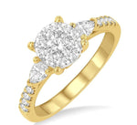 Load image into Gallery viewer, 3/4 Ctw Circular Mount Lovebright Pear and Round Cut Diamond Engagement Ring in 14K Yellow and White Gold