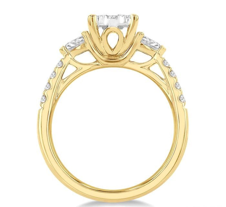 3/4 Ctw Circular Mount Lovebright Pear and Round Cut Diamond Engagement Ring in 14K Yellow and White Gold