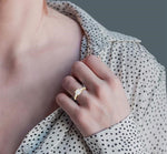 Load image into Gallery viewer, 3/4 Ctw Circular Mount Lovebright Pear and Round Cut Diamond Engagement Ring in 14K Yellow and White Gold