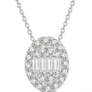 1/4 Ctw Oval Mount Baguette and Round Cut Diamond Pendant With Chain in 14K White Gold