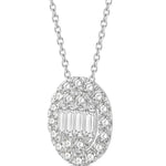 Load image into Gallery viewer, 1/4 Ctw Oval Mount Baguette and Round Cut Diamond Pendant With Chain in 14K White Gold