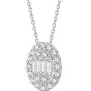 1/4 Ctw Oval Mount Baguette and Round Cut Diamond Pendant With Chain in 14K White Gold
