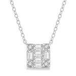 Load image into Gallery viewer, 1/8 Ctw Square Shape Baguette and Round Cut Diamond Petite Fashion Pendant With Chain in 10K White Gold