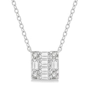 1/8 Ctw Square Shape Baguette and Round Cut Diamond Petite Fashion Pendant With Chain in 10K White Gold