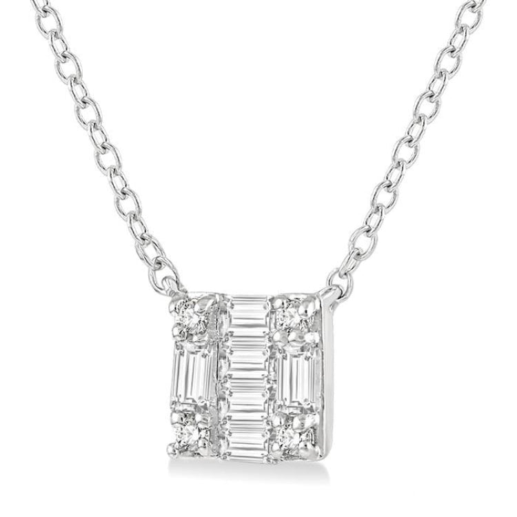 1/8 Ctw Square Shape Baguette and Round Cut Diamond Petite Fashion Pendant With Chain in 10K White Gold