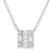 1/8 Ctw Square Shape Baguette and Round Cut Diamond Petite Fashion Pendant With Chain in 10K White Gold