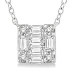 Load image into Gallery viewer, 1/8 Ctw Square Shape Baguette and Round Cut Diamond Petite Fashion Pendant With Chain in 10K White Gold