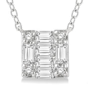 1/8 Ctw Square Shape Baguette and Round Cut Diamond Petite Fashion Pendant With Chain in 10K White Gold