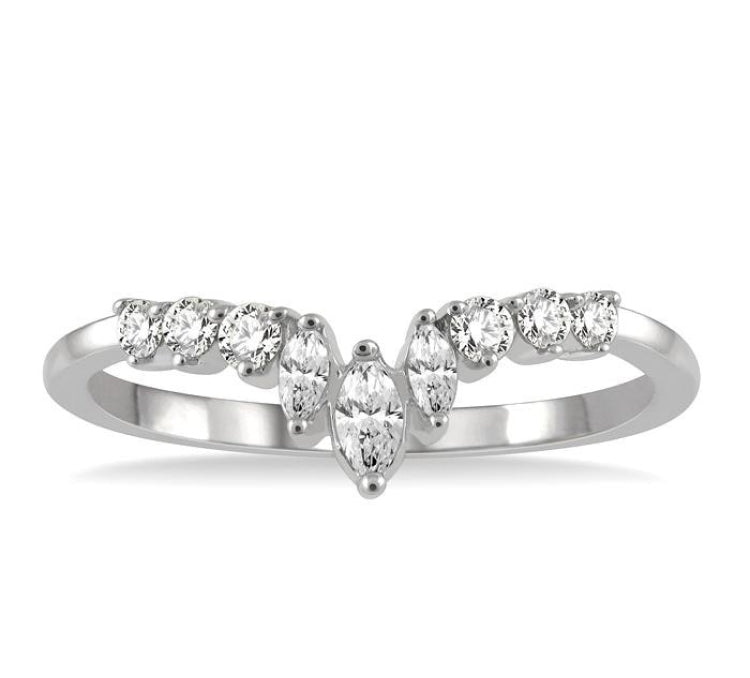 1/3 Ctw Chevron Marquise and Round Cut Diamond Fashion Ring in 14K White Gold