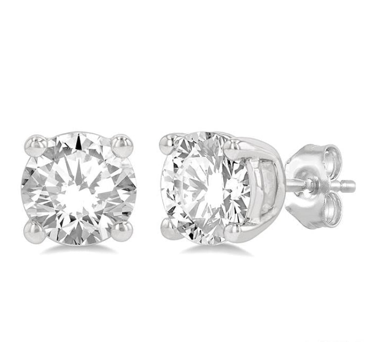 1 Ctw Round Cut Diamond Stud Earring in 14K White Gold