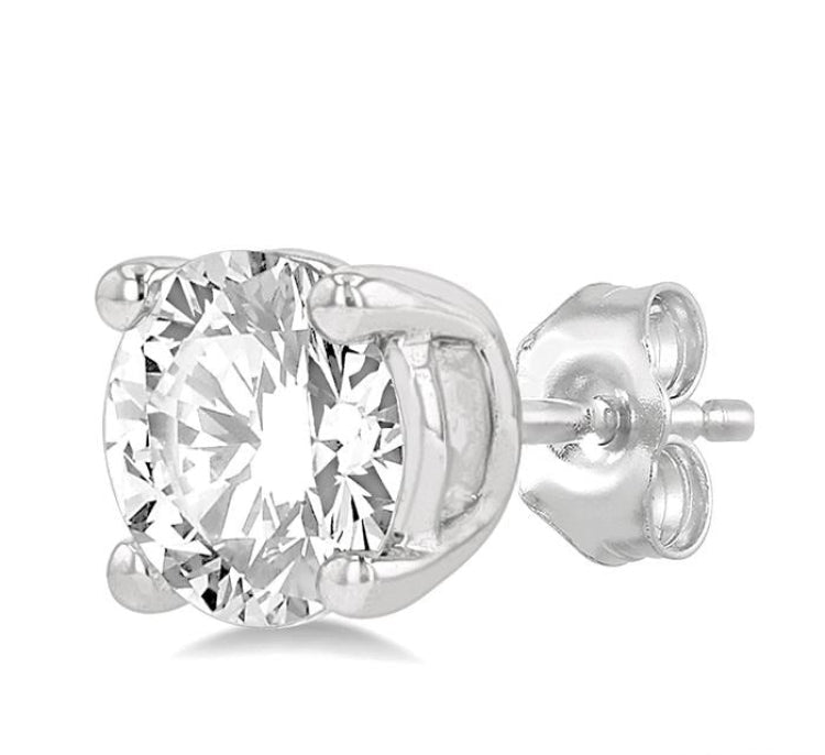 1 Ctw Round Cut Diamond Stud Earring in 14K White Gold