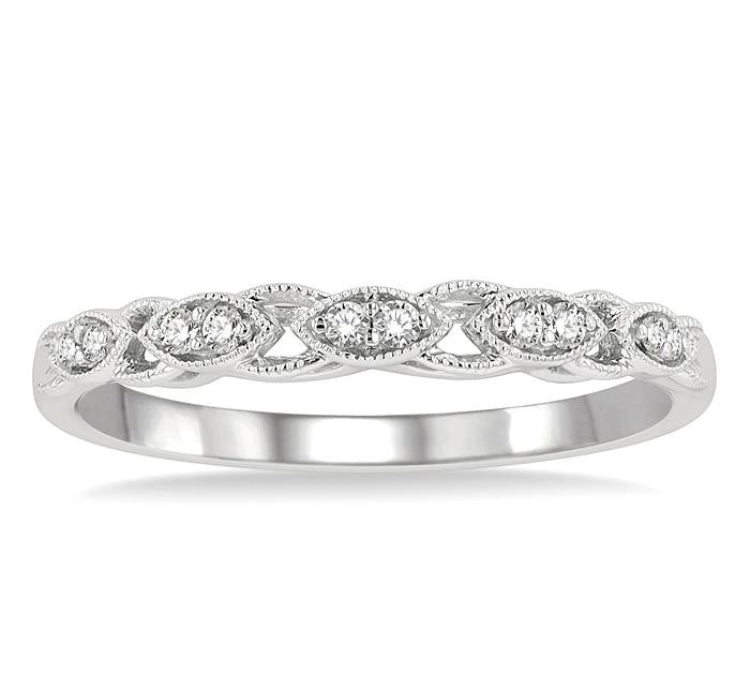 1/10 Ctw Marquise Shape Lattice Round Cut Diamond Wedding Band in 14K White Gold