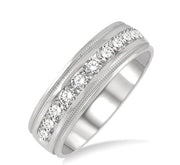 1 Ctw Parallel Milgrain & Niched Center Round Cut Diamond Men's Wedding Band in 14K White Gold
