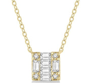 1/8 Ctw Square Shape Baguette and Round Cut Diamond Petite Fashion Pendant With Chain in 10K Yellow Gold
