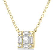 1/8 Ctw Square Shape Baguette and Round Cut Diamond Petite Fashion Pendant With Chain in 10K Yellow Gold