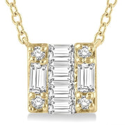 1/8 Ctw Square Shape Baguette and Round Cut Diamond Petite Fashion Pendant With Chain in 10K Yellow Gold