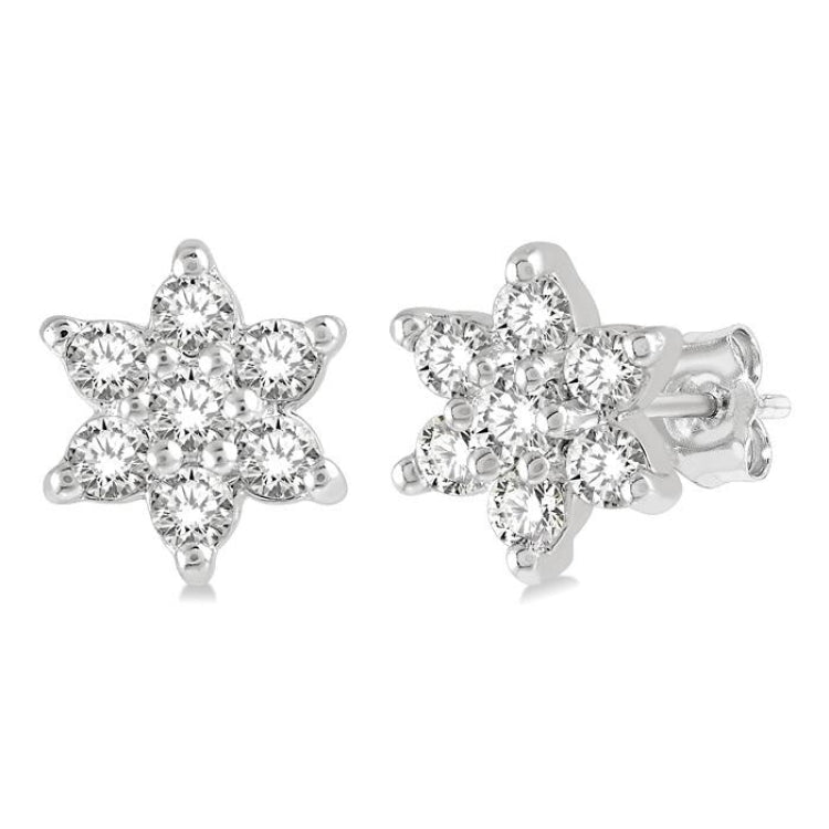 1/6 Ctw Floral Round Cut Diamond Petite Fashion Earring in 10K White Gold