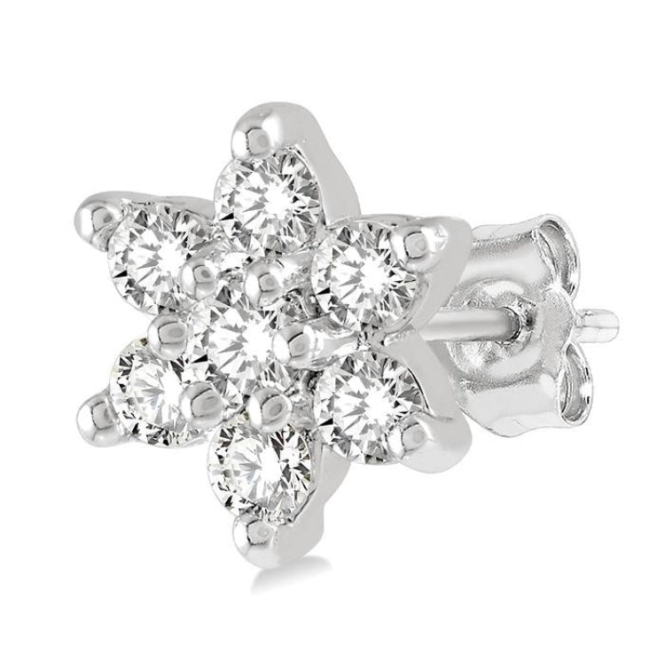 1/6 Ctw Floral Round Cut Diamond Petite Fashion Earring in 10K White Gold