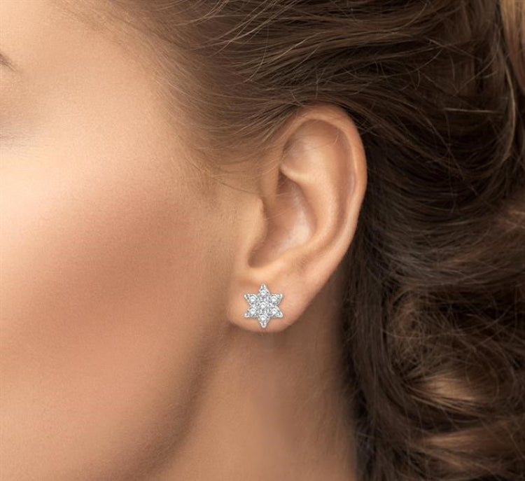 1/6 Ctw Floral Round Cut Diamond Petite Fashion Earring in 10K White Gold