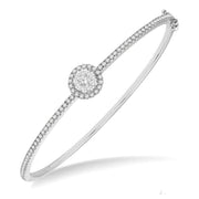 1 Ctw Circular Lovebright Round Cut Diamond Stackable Bangle in 14K White Gold