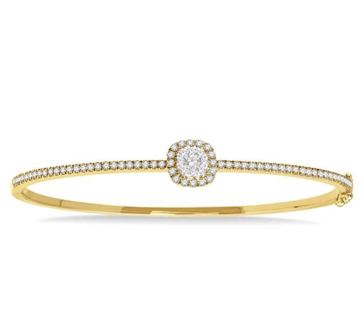 1 Ctw Cushion Shape Lovebright Round Cut Diamond Stackable Bangle in 14K Yellow and White Gold