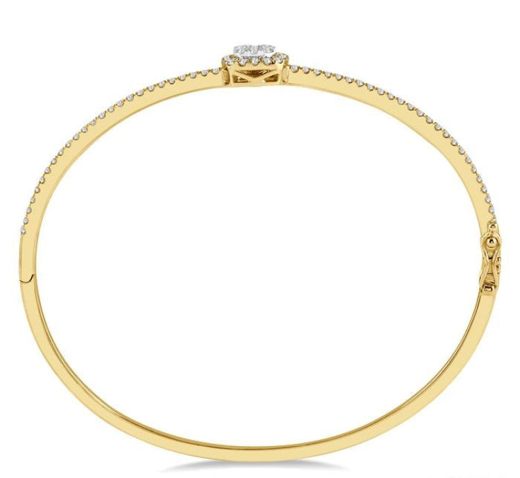 1 Ctw Cushion Shape Lovebright Round Cut Diamond Stackable Bangle in 14K Yellow and White Gold