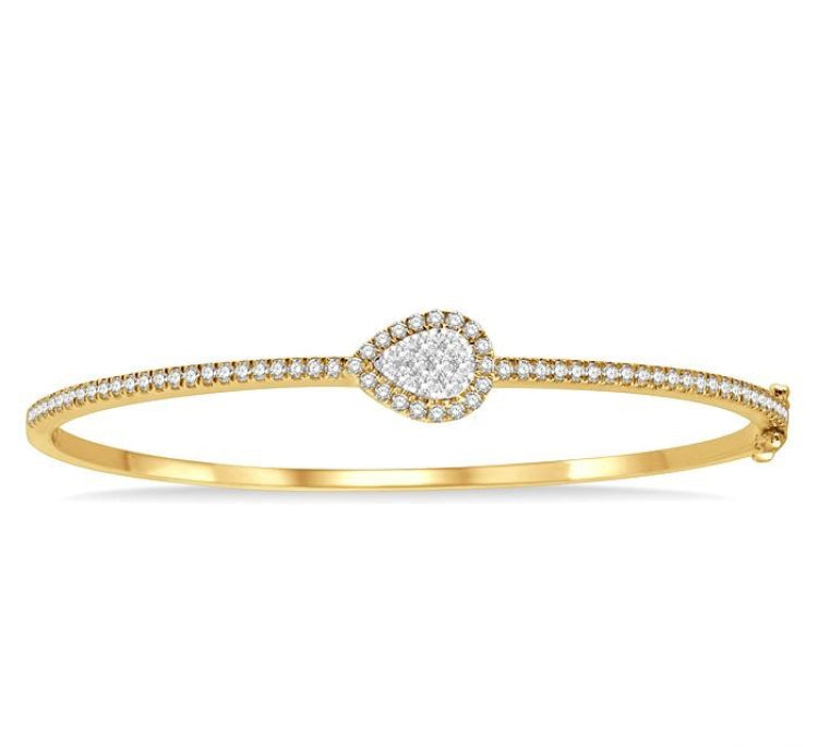 1 Ctw Pear Shape Lovebright Round Cut Diamond Stackable Bangle in 14K Yellow and White Gold