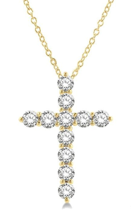 3 Ctw Latin Cross Round Cut Diamond Pendant With Chain in 14K Yellow Gold