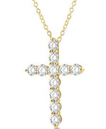 Load image into Gallery viewer, 3 Ctw Latin Cross Round Cut Diamond Pendant With Chain in 14K Yellow Gold