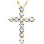 Load image into Gallery viewer, 3 Ctw Latin Cross Round Cut Diamond Pendant With Chain in 14K Yellow Gold