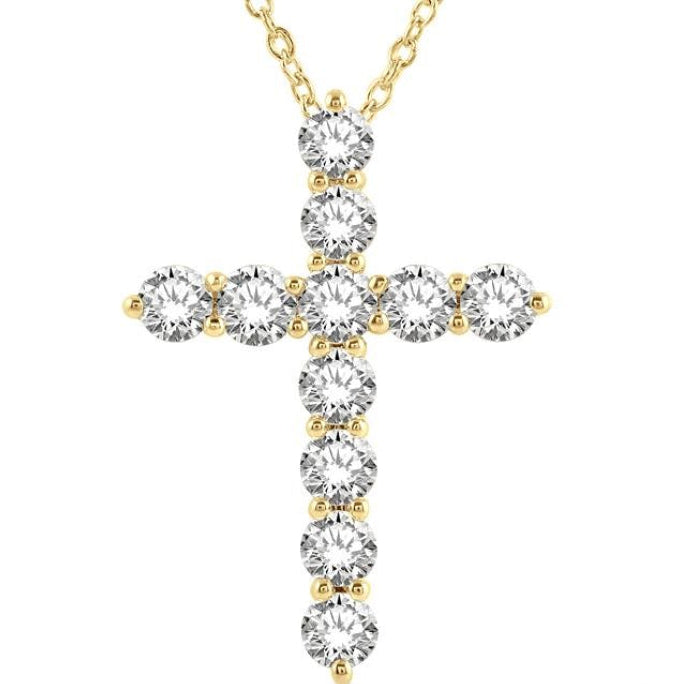 3 Ctw Latin Cross Round Cut Diamond Pendant With Chain in 14K Yellow Gold