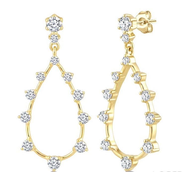 1/2 Ctw Tear Drop Round Cut Diamond Earring in 14K Yellow Gold