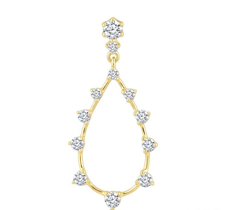 1/2 Ctw Tear Drop Round Cut Diamond Earring in 14K Yellow Gold