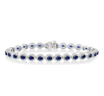 Load image into Gallery viewer, 4x3 MM Oval Cut Sapphire and 1 Ctw Round Cut Diamond Precious Bracelet in 14K White Gold