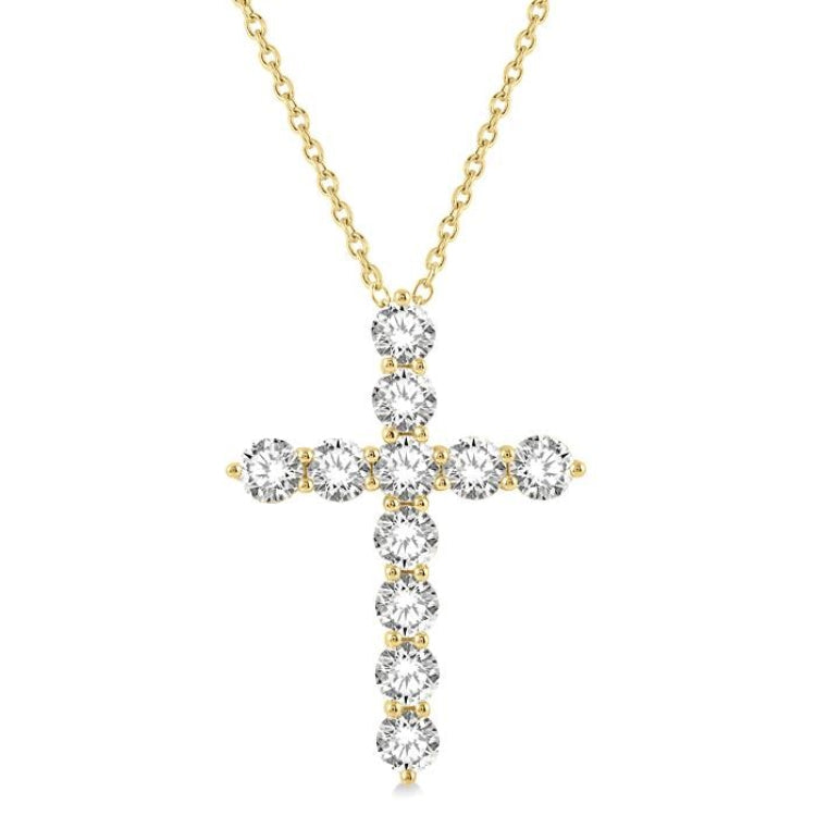 4 Ctw Round Cut Diamond Cross Pendant in 14K Yellow Gold with Chain