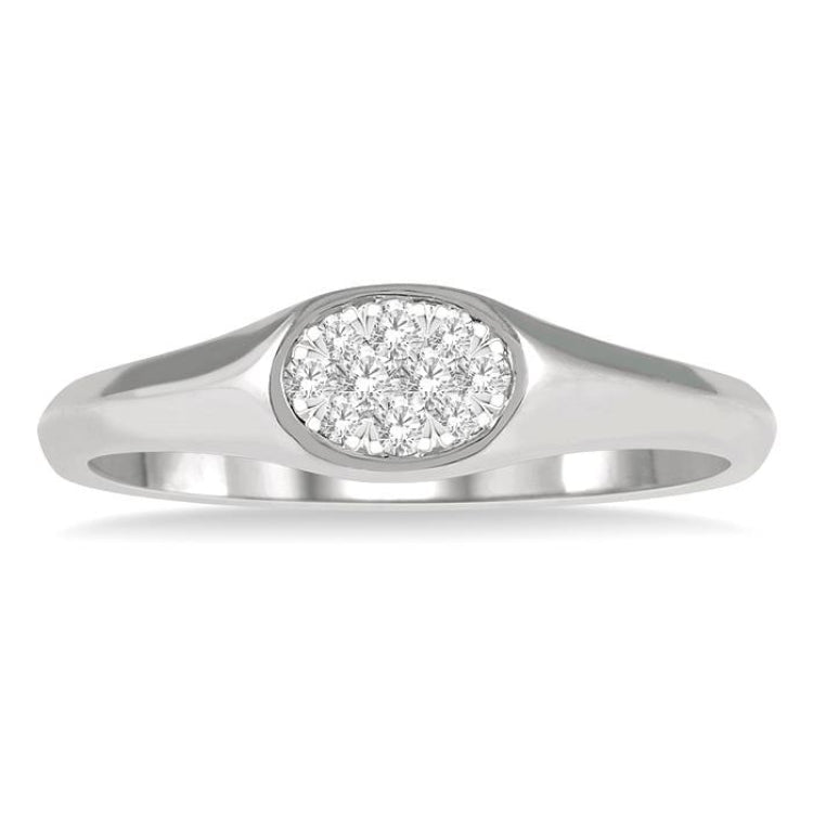 1/8 Ctw Oval Shape Lovebright Diamond Ring in 14K White Gold
