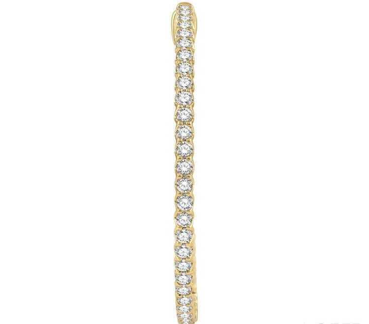 3 Ctw Inside-Out Round Cut Diamond 1 1/2 Inch Hoop Earrings in 14K Yellow Gold