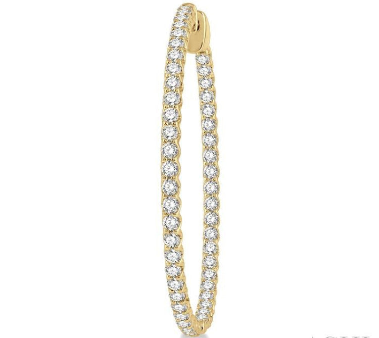 3 Ctw Inside-Out Round Cut Diamond 1 1/2 Inch Hoop Earrings in 14K Yellow Gold